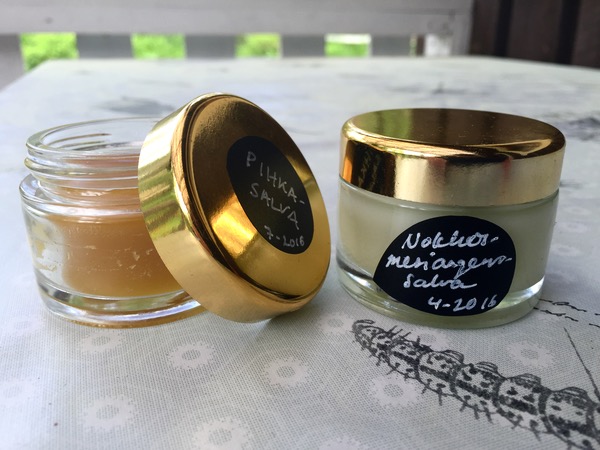 Pihkasalva ja mesiangervosalva.